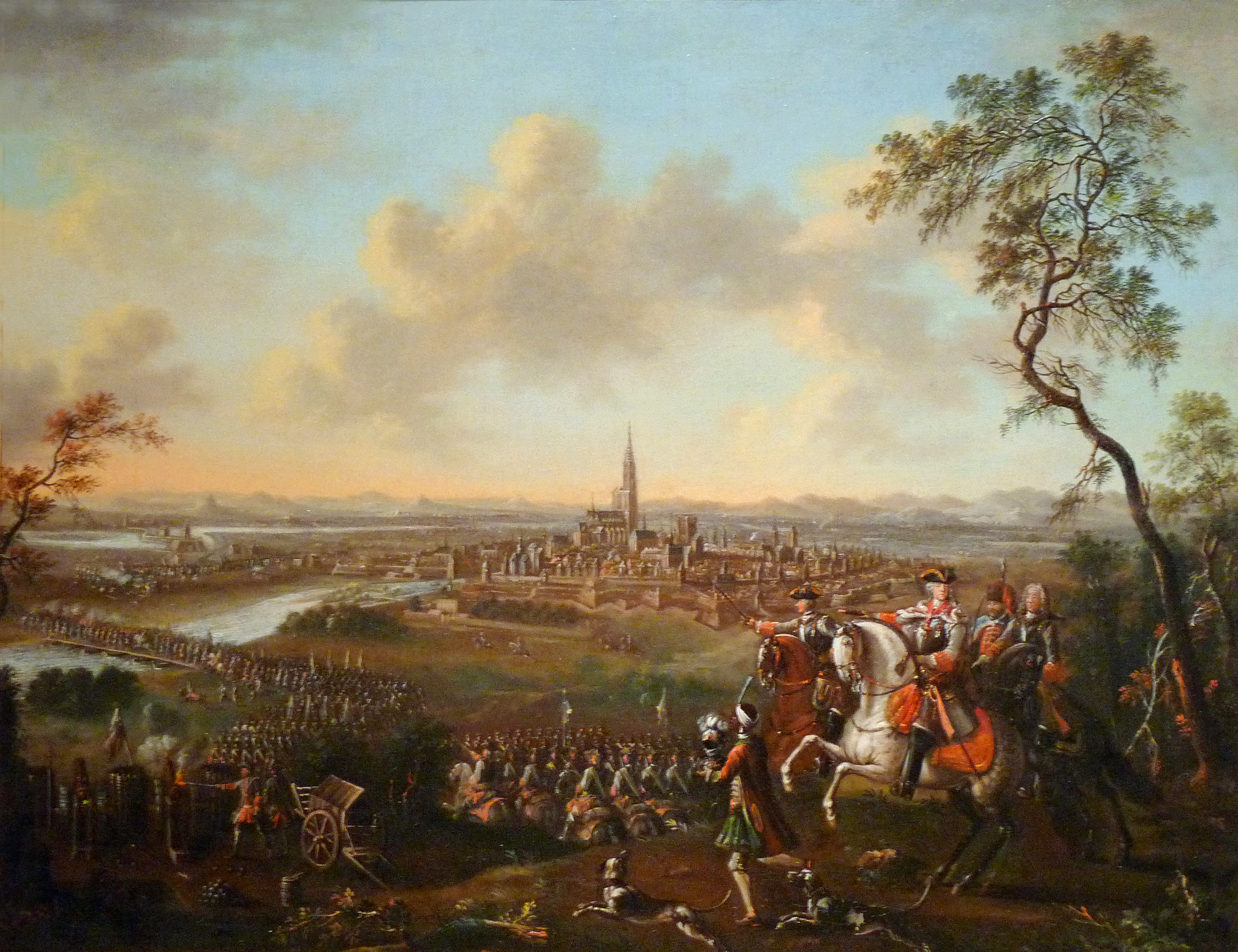Le Duc de Lorraine et les Impériaux repassent le Rhin devant Strasbourg, huile sur toile (1744) de Johann Tobias Sonntag (1716-1774), Musée historique de Strasbourg