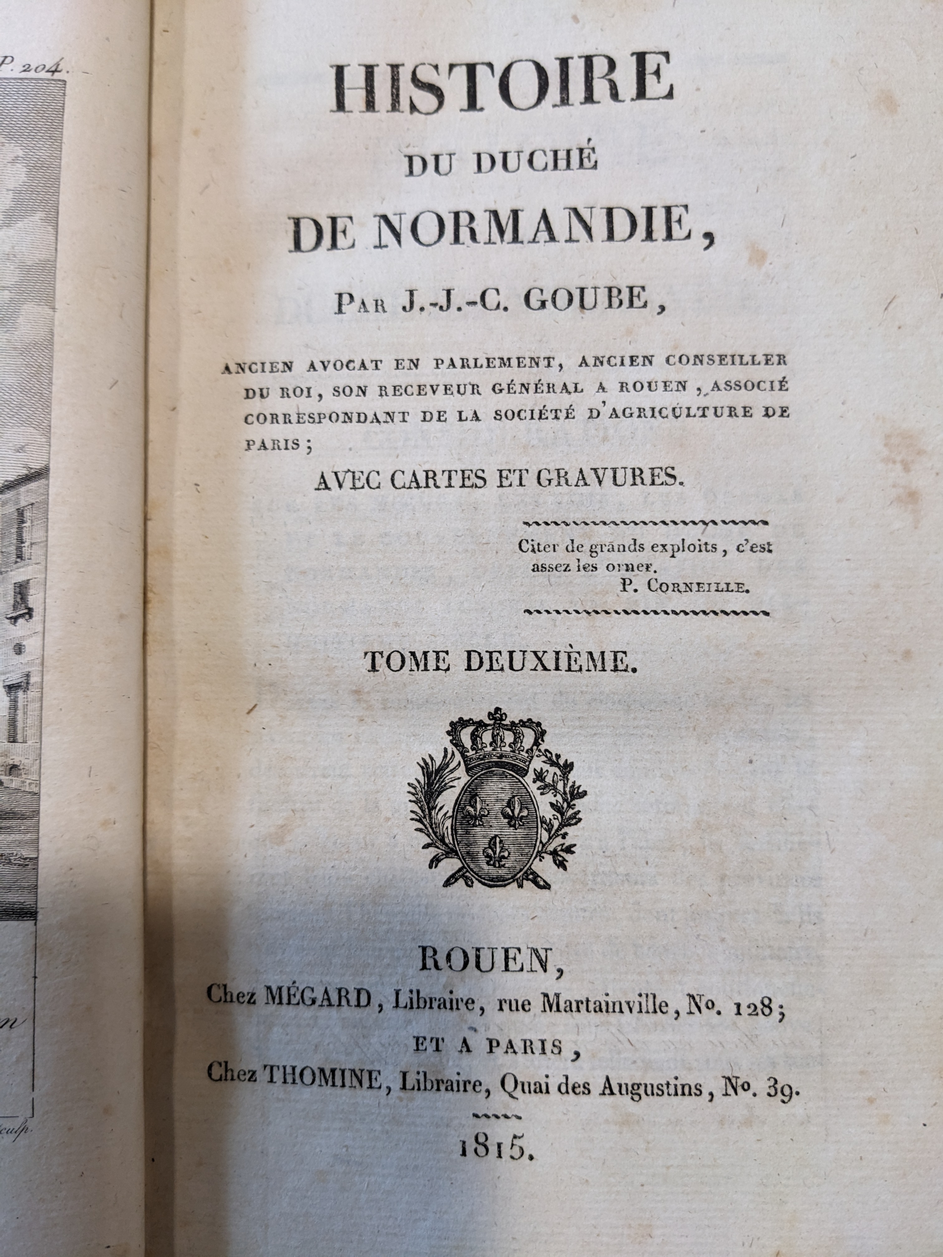 Histoire du duché de Normandie, tome deuxième, page de titre