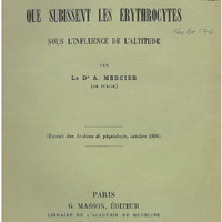 Des modifications de nombre et de volume que subissent les érythrocytes sous l'influence de l'altitude