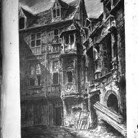 Rouen. Façade en bois du logis des abbesses de l'Abbaye de Saint-Amand par Lemarchand en 1864 (reproduction d'un dessin)
