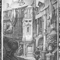 Rouen. Cour St Amand par P. Delaunay daté de 1869 (reproduction d'un dessin)